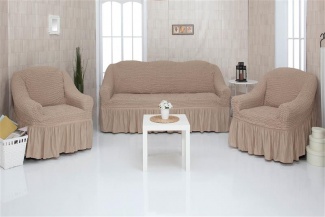 Комплект чехлов на трехместный диван и два кресла с оборкой CONCORDIA, цвет бежевый