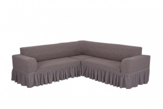Чехол на угловой диван с оборкой Venera "Жаккард", цвет серо-бежевый