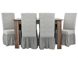 Чехлы на стулья с оборкой Venera "Жаккард", цвет светло-серый, комплект 6 штук