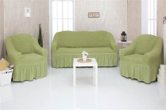 Комплект чехлов на трехместный диван и два кресла с оборкой CONCORDIA, цвет оливковый