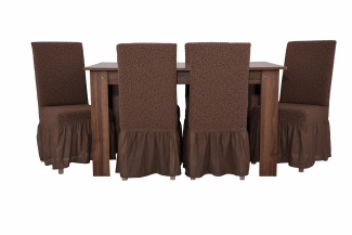 Чехлы на стулья с оборкой Venera "Жаккард", цвет коричневый, комплект 6 штук