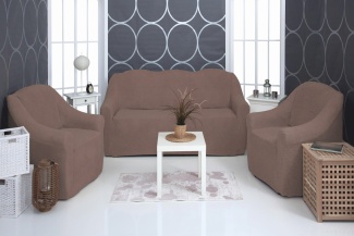 Комплект чехлов на трехместный диван и два кресла плюшевый Venera, цвет коричневый