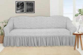 Чехол на трёхместный диван с оборкой Venera "Жаккард", цвет слоновая кость