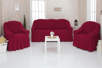 Комплект чехлов на трехместный диван и два кресла с оборкой CONCORDIA, цвет бордовый
