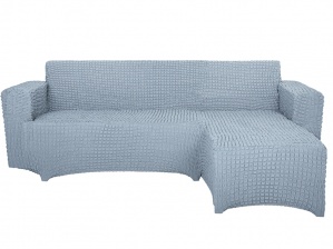 Чехол на угловой диван с оттоманкой CONCORDIA, выступ слева, цвет серый