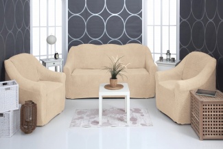Комплект чехлов на трехместный диван и два кресла плюшевый Venera, цвет светло-бежевый