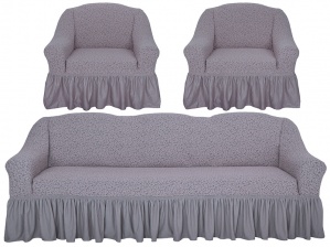 Комплект чехлов на трехместный диван и кресла Venera "Жаккард", цвет серо-бежевый, 3 предмета
