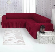 Чехол на угловой диван с оборкой Venera, цвет бордовый