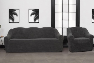 Комплект чехлов на трехместный диван и кресла плюшевый Venera, цвет темно-серый