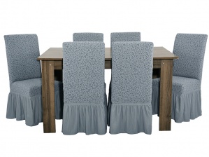 Чехлы на стулья с оборкой Venera "Жаккард", цвет серый, комплект 6 штук