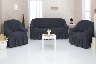 Комплект чехлов на трехместный диван и два кресла с оборкой CONCORDIA, цвет темно-серый