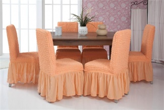 Чехлы на стулья с оборкой Venera, цвет персиковый, комплект 6 штук