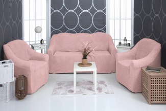 Комплект чехлов на трехместный диван и два кресла плюшевый Venera, цвет розовый