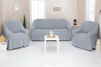 Комплект чехлов на трехместный диван и два кресла с оборкой CONCORDIA, цвет серый