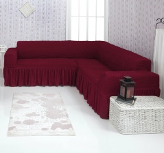 Чехол на угловой диван с оборкой Concordia, цвет бордовый