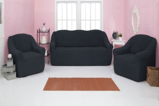 Комплект чехлов на диван и кресла без оборки Concordia, цвет темно-серый, 3 предмета