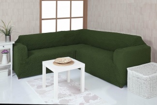 Чехол на угловой диван без оборки Concordia, цвет зеленый
