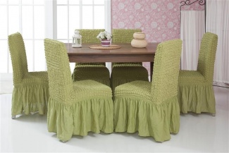 Чехлы на стулья с оборкой Venera, цвет оливковый, комплект 6 штук