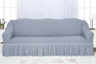 Чехол на трехместный диван с оборкой Concordia, цвет серый