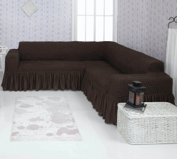 Чехол на угловой диван с оборкой Concordia, цвет темно-коричневый