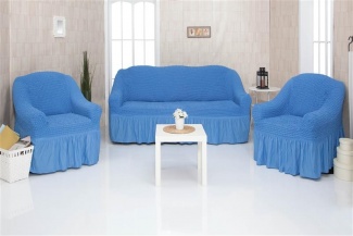 Комплект чехлов на трехместный диван и два кресла с оборкой CONCORDIA, цвет синий