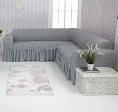 Чехол на угловой диван с оборкой Concordia, цвет серый