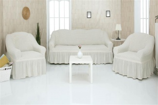 Комплект чехлов на трехместный диван и два кресла с оборкой CONCORDIA, цвет шампань