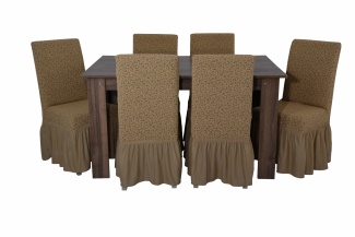 Чехлы на стулья с оборкой Venera "Жаккард", цвет светло-коричневый, комплект 6 штук