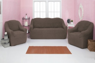 Комплект чехлов на диван и кресла без оборки Concordia, цвет коричневый, 3 предмета