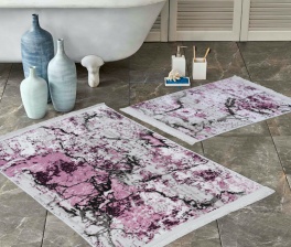 Набор ковриков для ванной и туалета Venera, 60x100/50x60 см, розово-белый