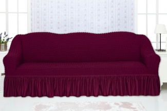 Чехол на трехместный диван с оборкой Concordia, цвет бордовый