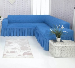 Чехол на угловой диван с оборкой Concordia, цвет синий