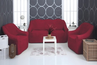 Комплект чехлов на трехместный диван и два кресла плюшевый Venera, цвет бордовый