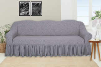Чехол на трёхместный диван с оборкой Venera "Жаккард", цвет серо-бежевый