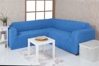 Чехол на угловой диван без оборки Venera, цвет голубой