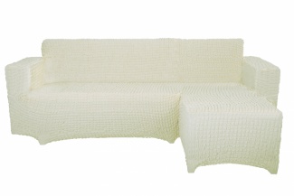 Чехол на угловой диван с оттоманкой CONCORDIA, выступ слева, цвет шампань