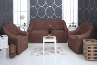 Комплект чехлов на трехместный диван и два кресла плюшевый Venera, цвет темно-коричневый
