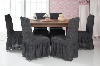 Чехлы на стулья с оборкой Venera, цвет темно-серый, комплект 6 штук