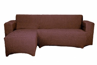 Чехол на угловой диван с оттоманкой CONCORDIA, выступ справа, цвет тёмно-коричневый