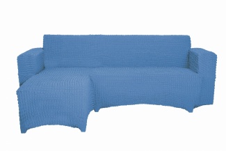 Чехол на угловой диван с оттоманкой CONCORDIA, выступ справа, цвет синий