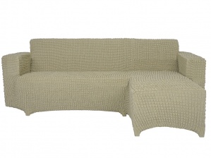 Чехол на угловой диван с оттоманкой CONCORDIA, выступ слева, цвет светло-бежевый