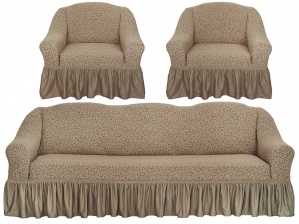 Комплект чехлов на трехместный диван и кресла Venera "Жаккард", цвет бежевый, 3 предмета