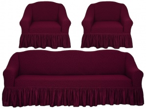 Комплект чехлов на трехместный диван и кресла Venera "Жаккард", цвет бордовый, 3 предмета