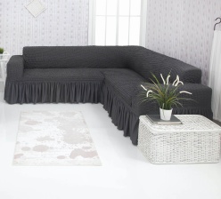 Чехол на угловой диван с оборкой Venera, цвет тёмно-серый