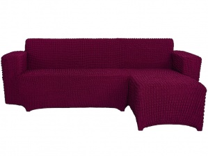 Чехол на угловой диван с оттоманкой CONCORDIA, выступ слева, цвет бордовый