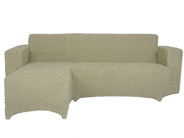 Чехол на угловой диван с оттоманкой CONCORDIA, выступ справа, цвет светло-бежевый фото 1