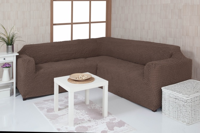Чехол на угловой диван без оборки Concordia, цвет коричневый фото 1