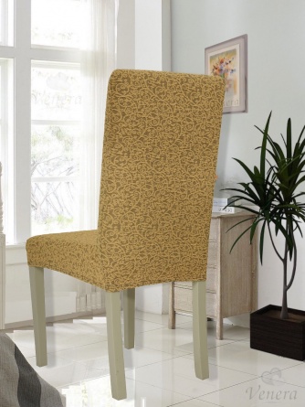 Чехол на стул без оборки Venera "Жаккард", цвет светло-коричневый, 1 предмет фото 2