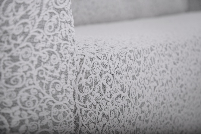 Чехол на угловой диван с оборкой Venera "Жаккард", цвет светло-серый фото 5