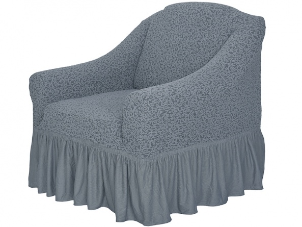 Комплект чехлов на угловой диван и кресло с оборкой Venera "Жаккард", цвет серый фото 8